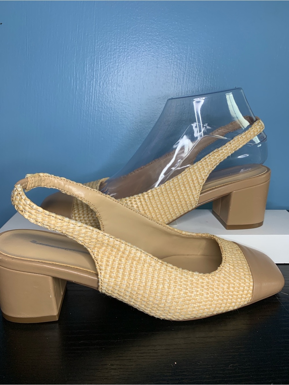 Ann Taylor Beige Woven Slingback Block Heel Pump